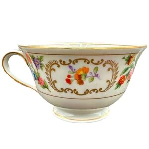 Vintage Floral Tea Cup Footed Bone China Gold Trim Colorful Flowers